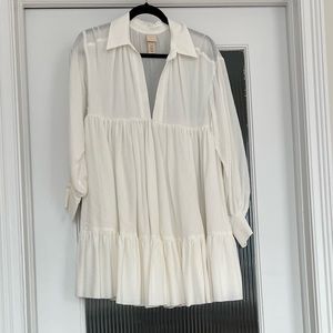 H&M flowy mini midi dress, white cream, size XS